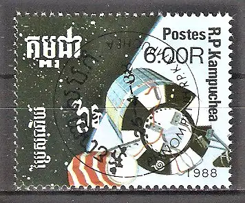 Briefmarke Kambodscha Mi.Nr. 953 o Erforschung des Weltraums 1988 / Satelliten und Raumsonden