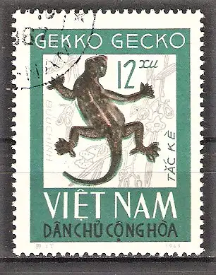 Briefmarke Vietnam Mi.Nr. 432 o Reptilien 1966 / Tokeh (Gekko gecko)