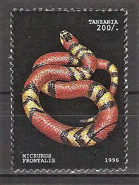 Briefmarke Tanzania Mi.Nr. 2343 o Schlangen 1996 / Korallenschlange (Micrurus Frontalis)