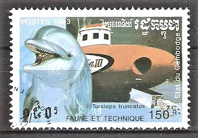 Briefmarke Kambodscha Mi.Nr. 1335 o Fauna und Technik 1993 / Großer Tümmler (Tursiops truncatus)