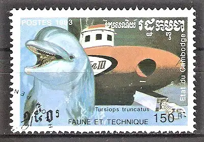 Briefmarke Kambodscha Mi.Nr. 1335 o Großer Tümmler (Tursiops truncatus)