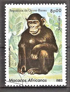 Briefmarke Guinea-Bissau Mi.Nr. 662 o Affen 1983 / Schimpanse (Pan troglodytes)