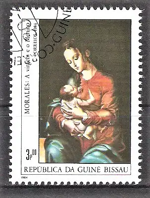 Briefmarke Guinea-Bissau Mi.Nr. 757 o ESPANA ’84 / "Maria mit Kind" von Luis de Morales