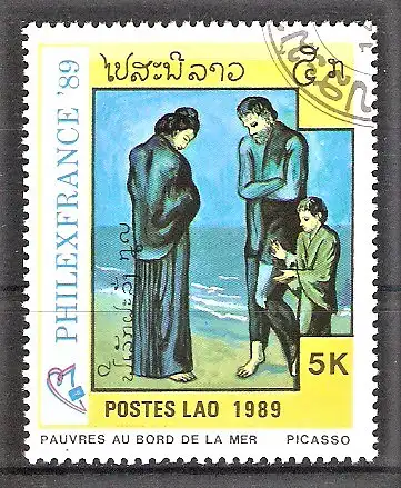 Briefmarke Laos Mi.Nr. 1162 o PHILEXFRANCE ’89 / Gemälde von Pablo Picasso "Arme am Strand"