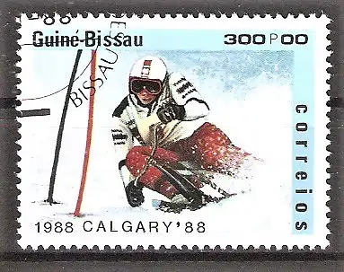 Briefmarke Guinea-Bissau Mi.Nr. 931 o Olympische Winterspiele Calgary 1988 / Skibob