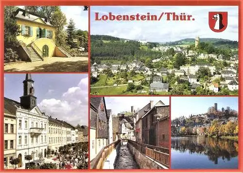 Ansichtskarte Deutschland - Bad Lobenstein / Park Pavillon, Ortspanorama, Rathaus, Altstadtgasse, Schlossberg (2209)