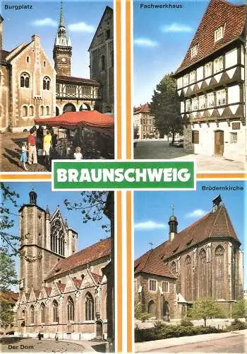 Ansichtskarte Deutschland - Braunschweig / Burgplatz, Fachwerkhaus, Dom, Brüdernkirche (2573)