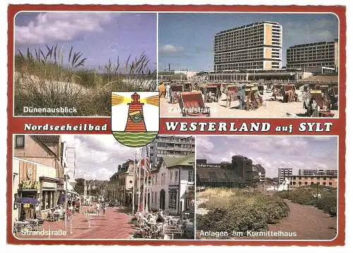 Ansichtskarte Deutschland - Westerland auf Sylt / Dünenausblick, Zentralstrand, Strandstraße, Anlagen am Kurmittelhaus (2276)