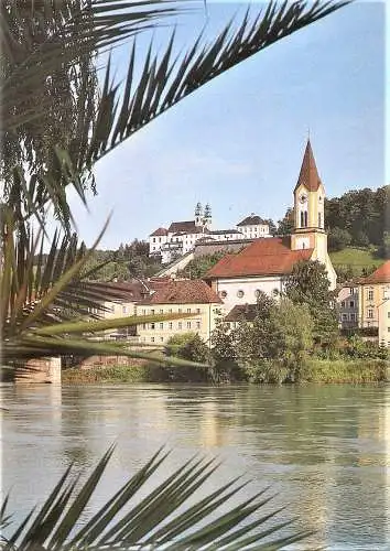 Ansichtskarte Deutschland - Passau / Blick auf Passau mit Pfarrkirche St. Gertraud und Wallfahrtskirche Maria Hilf (2297)