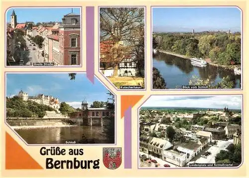 Ansichtskarte Deutschland - Bernburg / Breite Straße, Kutscherhaus, Blick vom Schloß, Schloß, Lindenplatz und Schloßviertel (2305)