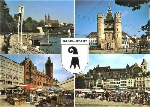 Ansichtskarte Schweiz - Basel-Stadt / Münster, Spalentor, Rathaus, Barfüsser (2360)