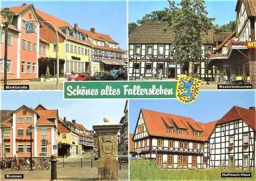 Ansichtskarte Deutschland - Fallersleben / Schönes altes Fallerleben - Marktstraße, Westertorbrunnen, Brunnen, Hoffmann-Haus (2430)