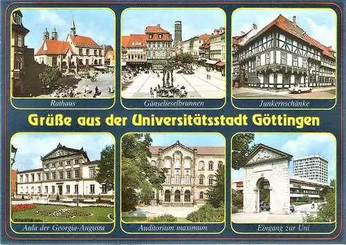 Ansichtskarte Deutschland - Göttingen / Rathaus, Gänselieselbrunnen, Junkernschänke, Aula der Georgia-Augusta, Auditorium maximum, Uni (2449)