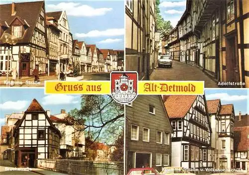 Ansichtskarte Deutschland - Detmold / Krumme Straße, Adolfstraße, Bruchstraße, Krumme Straße und Volkshochschule (2455)