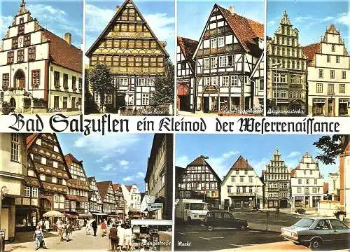 Ansichtskarte Deutschland - Bad Salzuflen / Rathaus, Haus Backs, Haus Hilgenböker, Bürgermeisterhaus, Langestraße, Markt (2458)