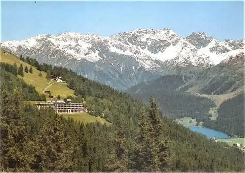 Ansichtskarte Schweiz - Davos / Berghotel Schatzalp und Gasthaus - Strela-Alp ob Davos - Blick gegen Davosersee und Rhätikonkette (2530)