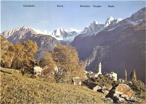 Ansichtskarte Schweiz - Soglio (Bergell) / Soglio mit Sciora-Gruppe, P.Cengalo und P. Badile (2535)