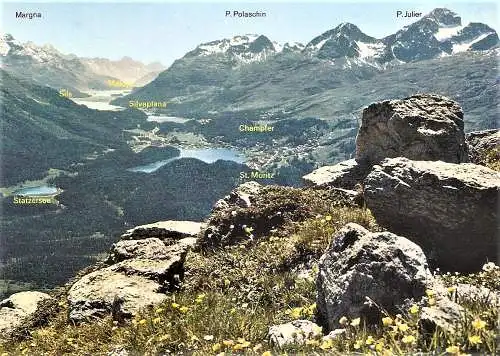 Ansichtskarte Schweiz - St. Moritz / Muottas Muragl - Blick gegen St. Moritz und die Oberengadiner Seen (2536)