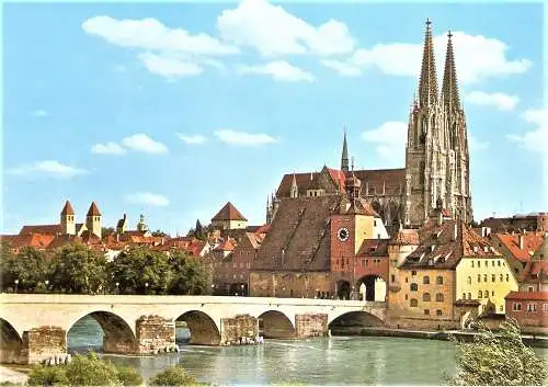 Ansichtskarte Deutschland - Regensburg / Steinerne Brücke und Dom St. Peter (2473)