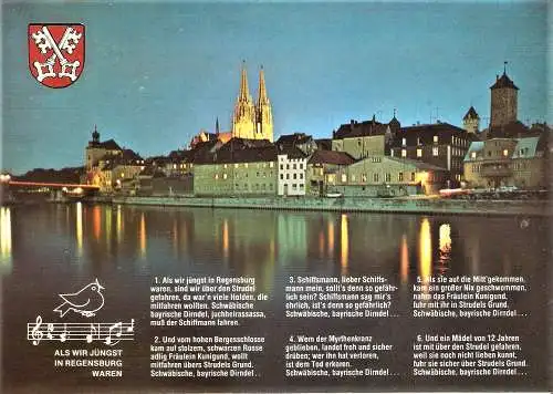 Ansichtskarte Deutschland - Regensburg / Liedkarte "Als wir jüngst in Regensburg waren" - Nächtliche Stadtansicht (1652)