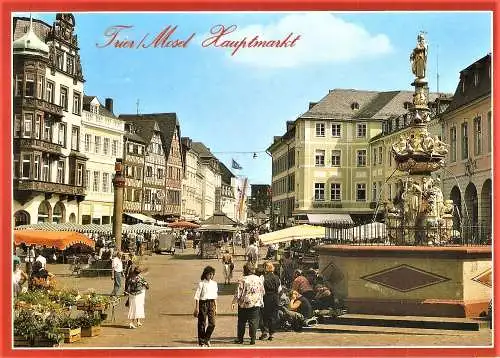 Ansichtskarte Deutschland - Trier / Hauptmarkt mit Marktkreuz und Petrusbrunnen (1809)