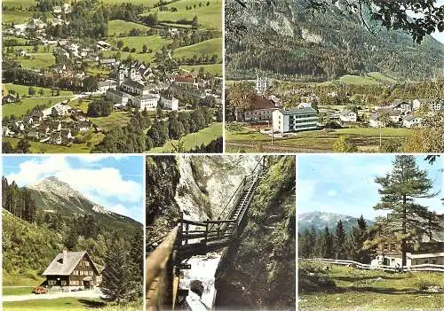 Ansichtskarte Österreich - Spital am Pyhrn - Spital am Pyhrn Ortsansichten, Bosruckhütte mit Gr. Pyhrgas, Dr.-Vogelsang-Klamm, Rohrauerhaus mit Warscheneck (2162)