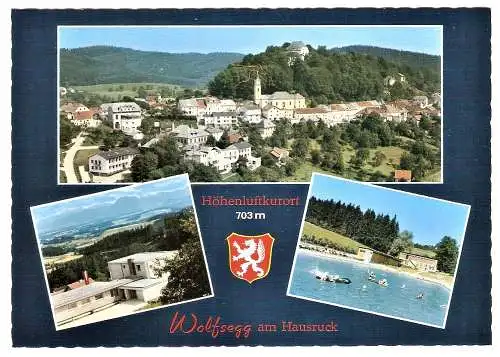 Ansichtskarte Österreich - Wolfsegg am Hausruck / Ortsansicht, Kneippkuranstalt, Waldbad (1864)