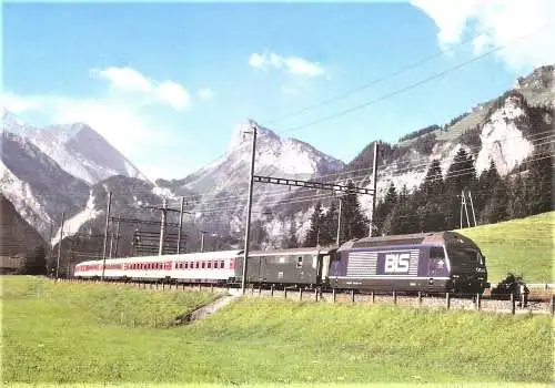 Ansichtskarte Schweiz - Kandersteg - E-Lok BR 465 004 der BLS bei Kandersteg (2581)