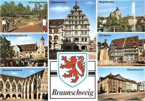 Ansichtskarte Deutschland - Braunschweig / Schloßgarten, Gewandhaus, Magnikirche, Burg Dankwarderode, Burgplatz, Altstadt-Rathaus (2562)