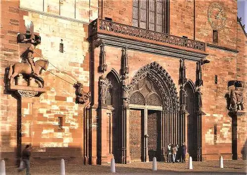 Ansichtskarte Schweiz - Basel / Basler Münster - Ausschnitt der Westfassade (1898)