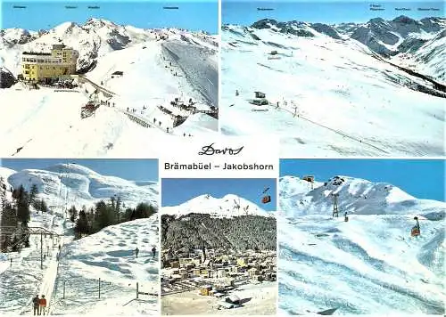 Ansichtskarte Schweiz - Davos / Brämabüel - Jakobshorn - Skigebiet Clavadeleralp und Jatzhorn, Skilift Brämabüel, Jakobshorn-Bahn (1980)