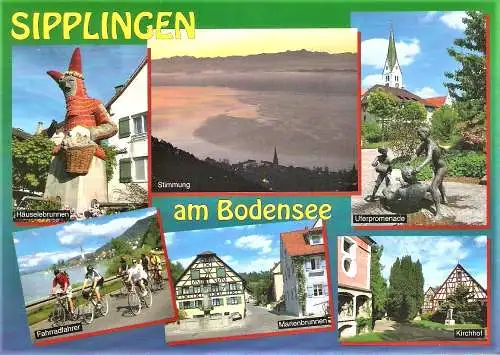 Ansichtskarte Deutschland - Sipplingen am Bodensee / Häuselebrunnen, Stimmung, Uferpromenade, Fahrradfahrer am Bodensee, Marienbrunnen (2109)