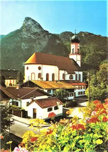Ansichtskarte Deutschland - Oberammergau / Blick auf Pfarrkirche und Kofel (2121)