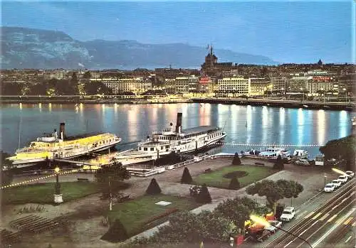 Ansichtskarte Schweiz - Genf / Die Reede mit Dampfern im Abendlicht (2193)