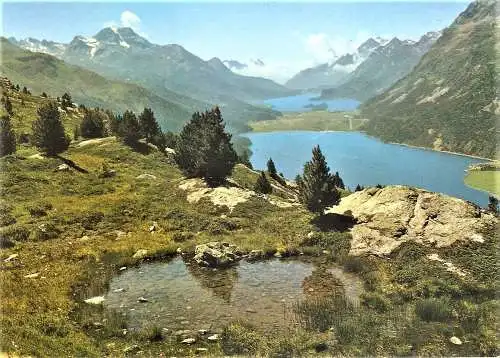 Ansichtskarte Schweiz - Oberengadiner Seen / Piz Margna (2196)