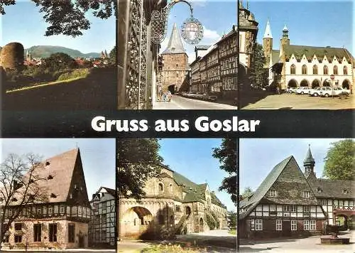 Ansichtskarte Deutschland - Goslar / Totale, Breites Tor, Marktplatz, Patrizierhaus "Brusttuch", Kaiserpfalz, Frankenberg (2495)