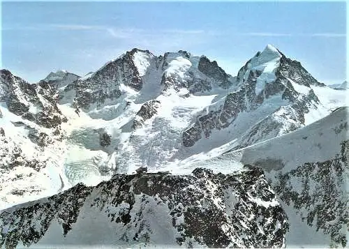 Ansichtskarte Schweiz - Piz Corvatsch Bergstation / Blick auf Berninagruppe (2547)