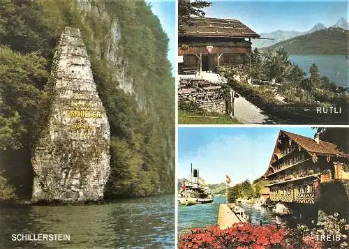 Ansichtskarte Schweiz - Vierwaldstättersee / Schillerstein, Rütli, Treib (2543)