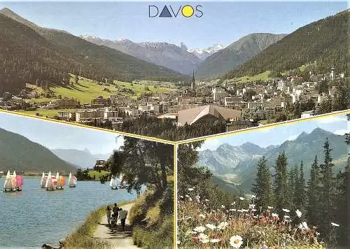 Ansichtskarte Schweiz - Davos mit Blick auf Tinzenhorn, Davosersee, Clavadeleralp mit Blick ins Sertigtal (2542)