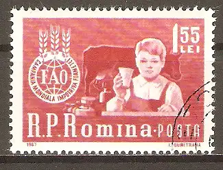 Briefmarke Rumänien Mi.Nr. 2128 o Kampf gegen den Hunger 1963 / Milchtrinkendes Kind vor Kuh mit Melkmaschine #202463