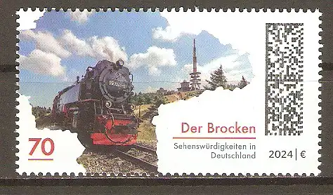 Briefmarke BRD Mi.Nr. 3817 ** Sehenswürdigkeiten in Deutschland 2024 / Lokomotive der Brockenbahn #2024116