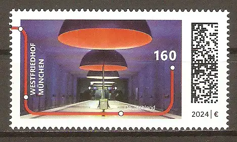 Briefmarke BRD Mi.Nr. 3807 ** U-Bahn-Stationen 2024 / U-Bahn-Haltestelle Westfriedhof in München #