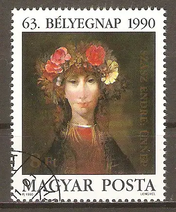 Briefmarke Ungarn Mi.Nr. 4107 A o Tag der Briefmarke 1990 / Gemälde "Fest" von Endre Szász  #2024133