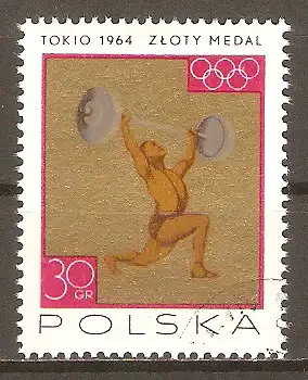 Briefmarke Polen Mi.Nr. 1623 o Olympische Medaillen für Polen in Tokio 1964 / Gewichtheben #