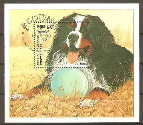 Briefmarke Kambodscha Block 175 o (Mi.Nr. 1134) Hunderassen 1990 / Bernhardiner  #