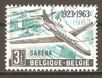 Briefmarke Belgien Mi.Nr. 1319 o 40 Jahre Fluggesellschaft SABENA 1963 / Düsenflugzeug „Caravelle VI“ über Brüsseler Flughafen #2024163