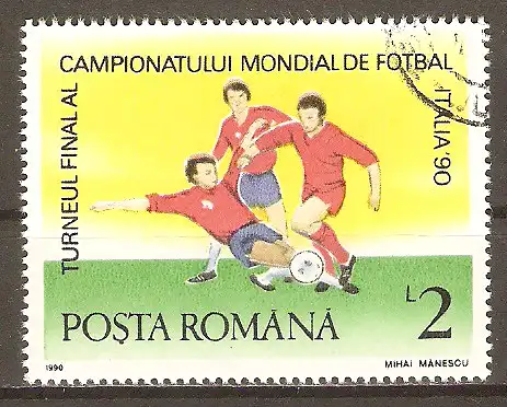 Briefmarke Rumänien Mi.Nr. 4597 o Fussball-Weltmeisterschaft Italien 1990 / Südkorea – Spanien #2024175