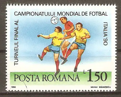 Briefmarke Rumänien Mi.Nr. 4596 o Fussball-Weltmeisterschaft Italien 1990 / Rumänien – Sowjetunion #2024176