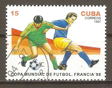 Briefmarke Cuba Mi.Nr. 4005 o Fussball-Weltmeisterschaft Frankreich 1998 / Spielszenen #