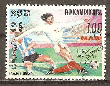 Briefmarke Kambodscha Mi.Nr. 635 o Fussball-Weltmeisterschaft Mexiko 1986 / Spielszenen #